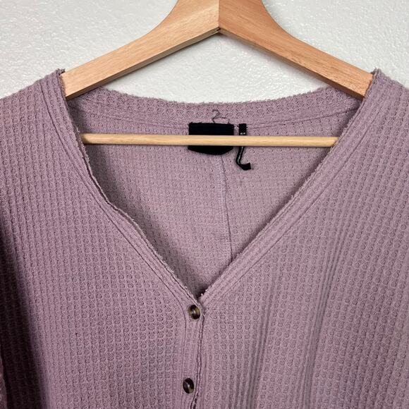Urban Outfitters Out from Under MED JoJo Button Up Thermal Top Mauve Oversized - Picture 2 of 9